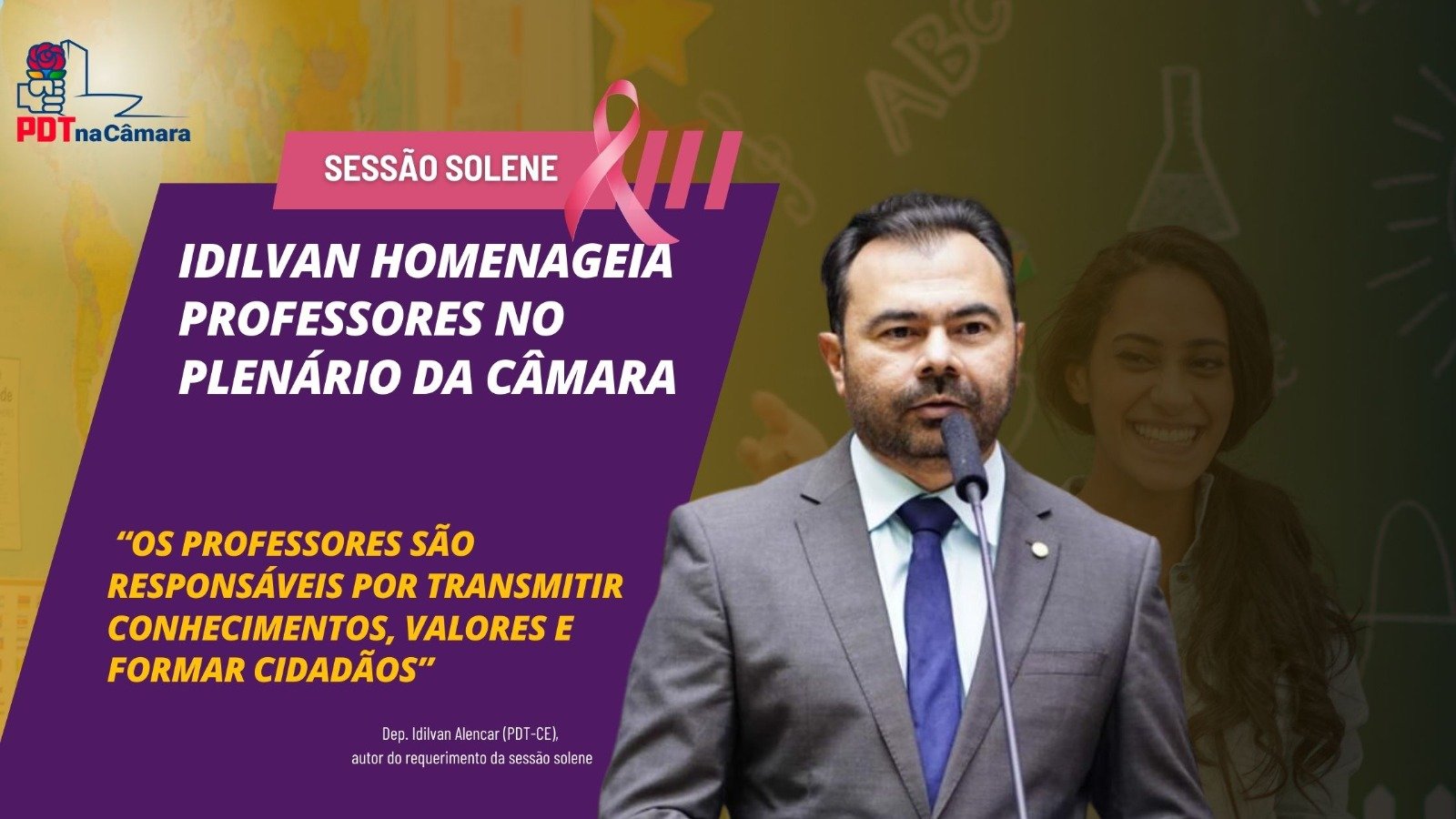 Idilvan homenageia professoras e professores no Plenário da Câmara